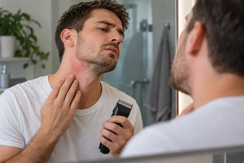 گاز گرفتن ماشین اصلاح با التهاب و قرمزی پوست
