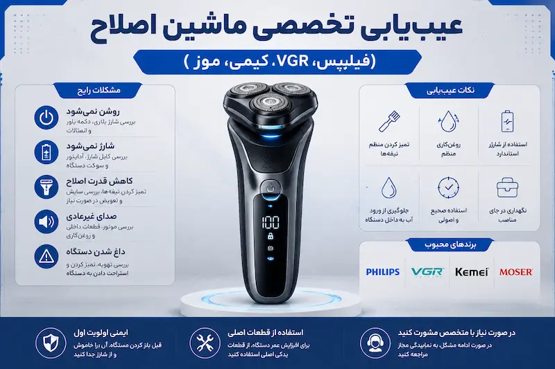 عیب‌یابی ماشین اصلاح فیلیپس VGR کیمی موزر 