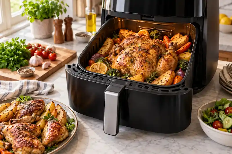 تهیه مرغ و غذاهای حجیم با سرخ کن