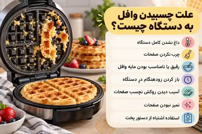 علت چسبیدن وافل به دستگاه چیست؟