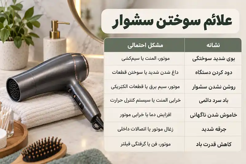 علائم سوختن سشوار