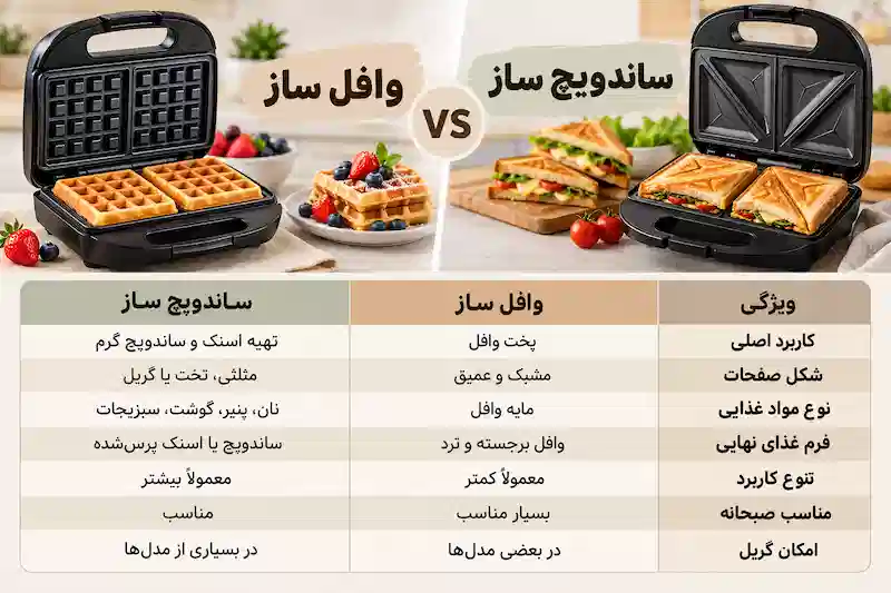تفاوت وافل ساز و ساندویچ ساز در یک نگاه